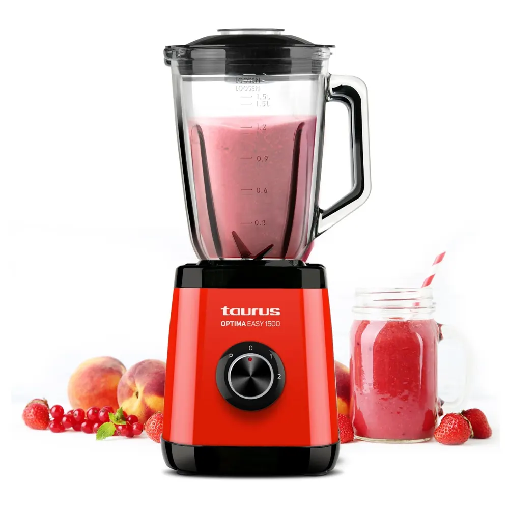 Taurus - Batidora de vaso Optima Easy 1500W | Jarra de tritan 1.5L | 2 velocidades + Turbo | Cuchillas de 4 filos | Procesador alimentos profesional | Blender Licuadora | Batidos y smoothies