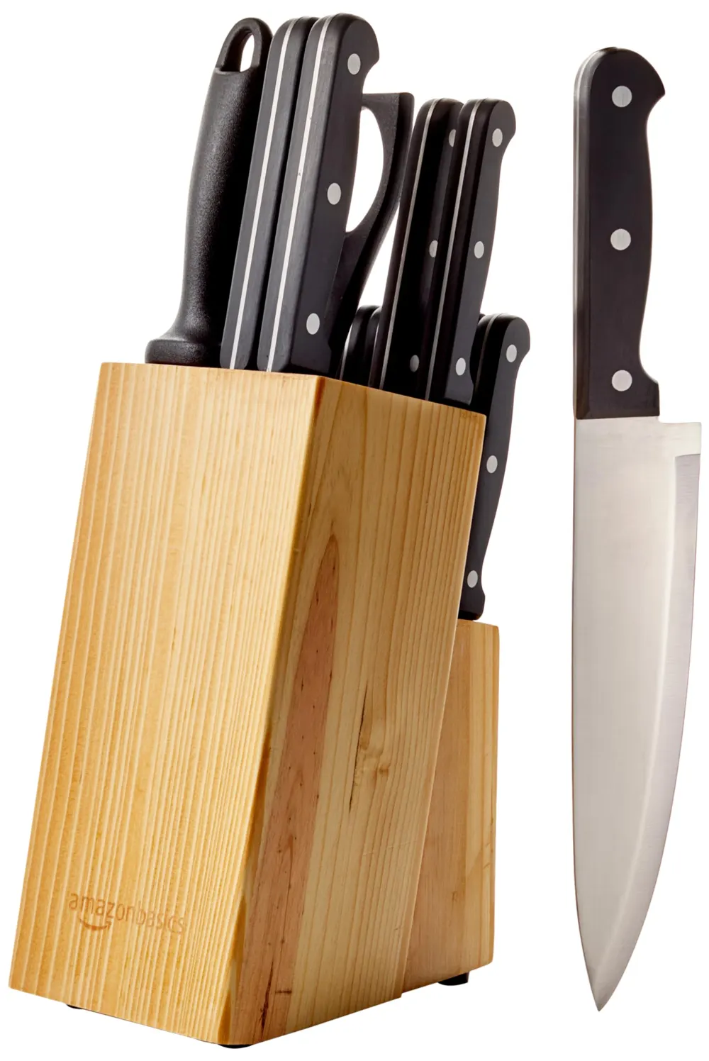 Amazon Basics Juego de Cuchillos de Cocina y Soporte (14 Piezas), Negro