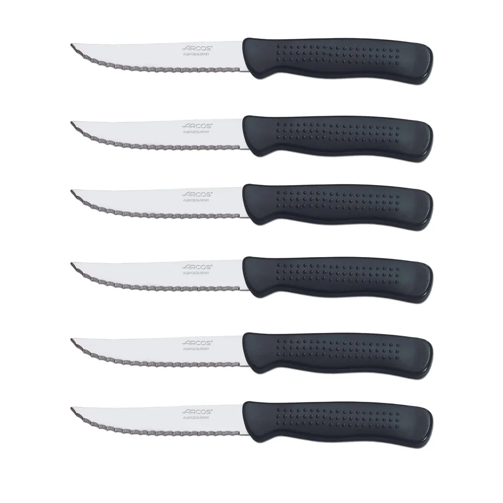 Arcos Juego de 6 Cuchillos de Mesa Chuleteros Hoja 110 mm Negro 705500