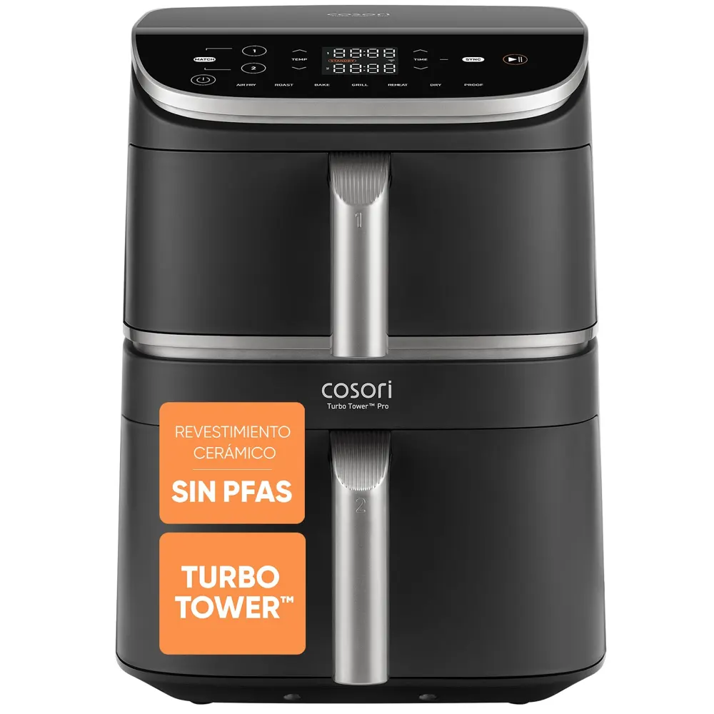 Cosori Freidora de Aire 10,8 L Turbo Tower Pro, Doble Cesta Vertical
