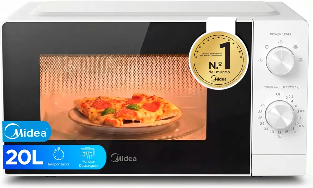 Midea Microondas 20 litros y 700 W de potencia | Microwave | Horno Microondas Blanco de Sobremesa con Plato Giratorio, Función Descongelación, 5 Niveles de Potencia Temporizador | Microondas sin grill