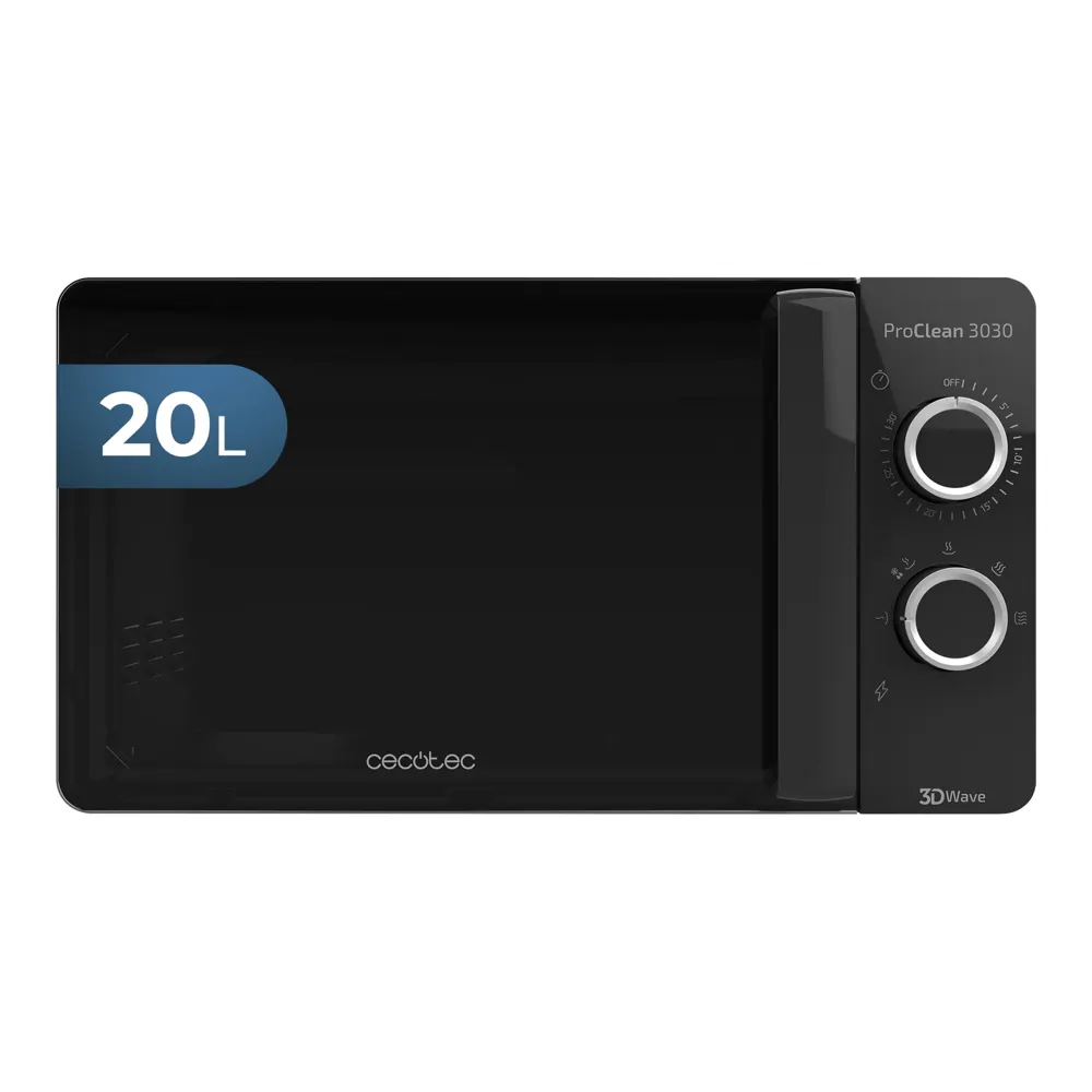 Cecotec Microondas ProClean 3030. 700 W, Capacidad 20L, Revestimiento Ready2Clean, 6 Niveles Funcionamiento, Temporizador 30 min, Modo Descongelar, Color Negro