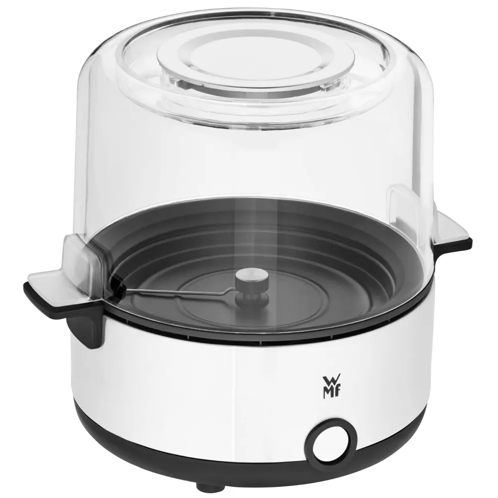 WMF Kitchenminis - Máquina para Palomitas de Maíz, Placa Calefactora Revestida, Tapa con Función de Cuenco, Apertura para Mantequilla, Azúcar y Sal, Carcasa de Acero Inoxidable Mate